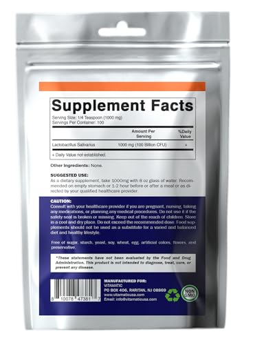 Vitamatic Lactobacillus Salivarius Probiotic Powder - Digestive Support - 100 Gram Vitamatic uk supplements