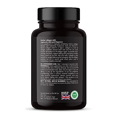 Marine Collagen Supplement 1200mg with Hyaluronic Acid & Vitamin C Hydrolysed Peptides Powder MAX VITA MAXIMUM VITALITY uk supplements