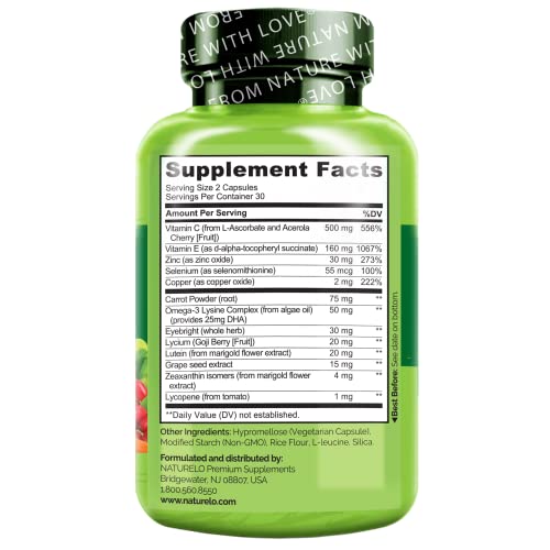 NATURELO Eye Vitamins - AREDS 2 Formula Nutrients with Lutein, Zeaxan NATURELO uk supplements
