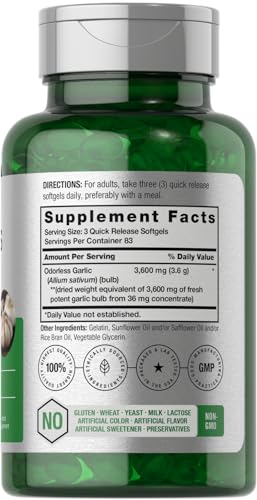 Odorless Garlic Softgels | 250 Count | Ultra Potent Garlic Extract | Non-GMO & Gluten Free Horbäach uk supplements