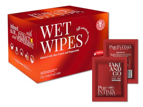 Feminine Wipes - Flushable Wet Wipes - Individually Wrapped 40 Units - pH Balanced- Alcohol-Free PureIntima uk supplements