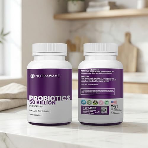 Nutrawave 50 Billion Probiotics for Women & Men, 15 Strains Active Culture. Relieves Bloating & Constipation, Improved Digestion & Gut Health Supplement, Vegan. 60 Powerful Small Capsules. Nutra Wave uk supplements