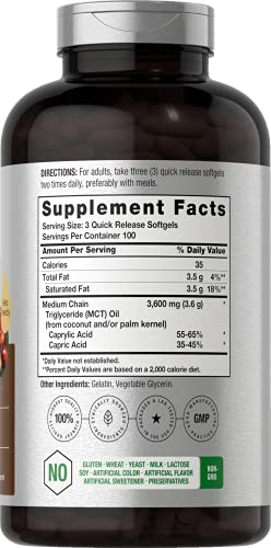 Keto MCT Oil Capsules 3600mg | 300 Softgels | Coconut Oil Pills | Non-GMO and Gluten Horbäach uk supplements