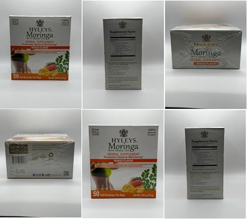 Hyleys Tea Moringa Oleifera with Mango Flavor - 50 Tea Bags (6 Pack - 300 Tea Bags total) (Miracle Tree Tea) HYLEYS uk supplements
