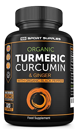 Organic Turmeric Capsules High Strength and Black Pepper with Active Curcumin SS Sport Supplies uk supplements