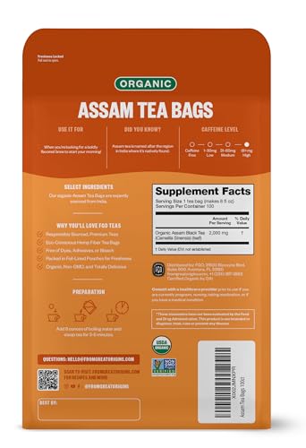 FGO Organic Assam Tea, Eco-Conscious Tea Bags, 100 Count, Packaging May Vary FGO uk supplements