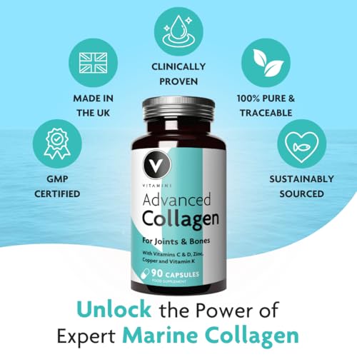 Premium Advanced Collagen Complex for Joint and Bone Health – High Strength Marine Collagen with Vitamin D3 V Vitamini uk supplements