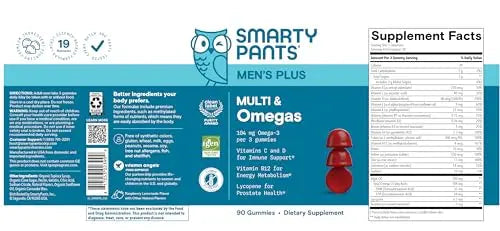 SmartyPants Men's Multivitamin Gummies - Improved Formula: Omega 3 (DHA/EPA), Methylfolate, Vitamin D3, C, Vitamin B12, B6, Vitamin A SmartyPants uk supplements