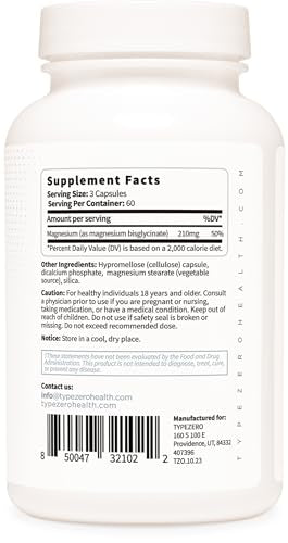 Type Zero Magnesium Glycinate (210mg | 180 Capsules) Pure, Non-GMO, Gluten Free Type Zero uk supplements