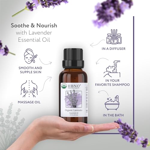 HBNO Organic Lavender Essential Oil - 1 oz (30ml) Value Size - USDA Certified Organic Lavender HBNO uk supplements