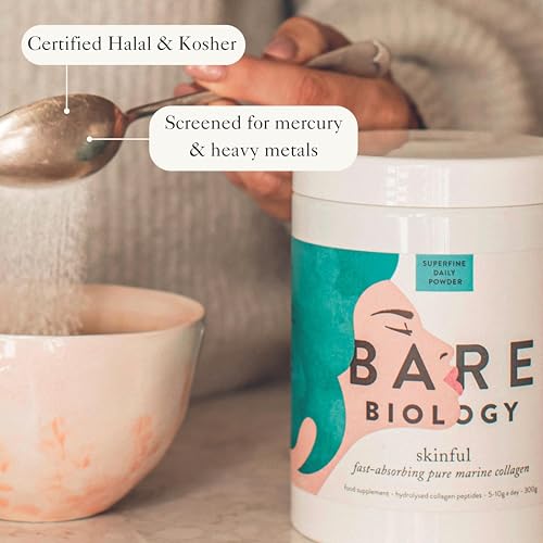 Bare Biology Collagen Powder, 300g/60 Servings - Skinful Pure Marine Collagen Supplement for Skin Bare Biology uk supplements