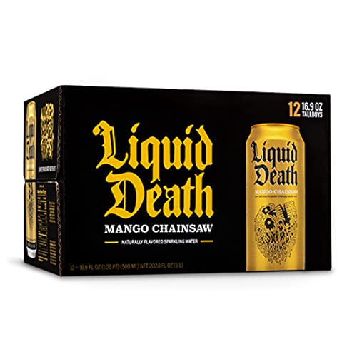 Liquid Death Flavored Sparkling Water with Agave, Mango Chainsaw, 16.9 oz Tallboys Liquid Death uk supplements