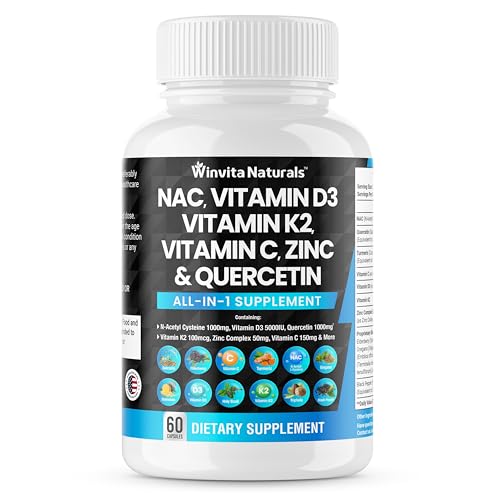 NAC Supplement N-Acetyl Cysteine 1000mg Vitamin C Vitamin D3 K2, Zinc, Turmeric Curcumin Winvita Naturals uk supplements
