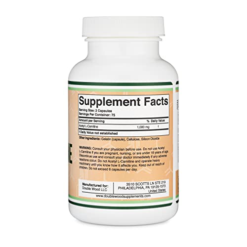 Acetyl L-Carnitine 1,000mg Per Serving, 150 Capsules (ALCAR for Brain Function Support Double Wood Supplements uk supplements