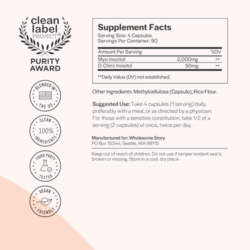 Myo-Inositol & D-Chiro Inositol Capsules, 90-Day Supply, 40:1 Ratio for Hormonal Balance Wholesome Story uk supplements