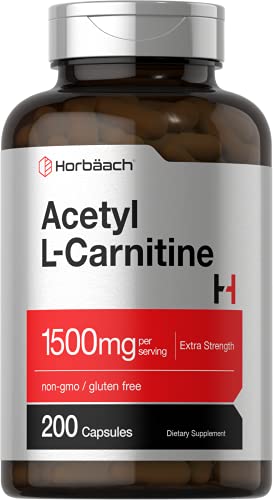 Acetyl L-Carnitine 1500mg | 200 Capsules | Extra Strength ALCAR Supplement | Non-GMO Horbäach uk supplements