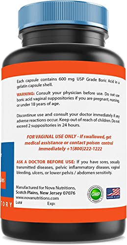 Nova Nutritions Boric Acid Vaginal Suppositories - 100% Pure Made in USA - USP Medical Grade Fine Powder Nova Nutritions uk supplements