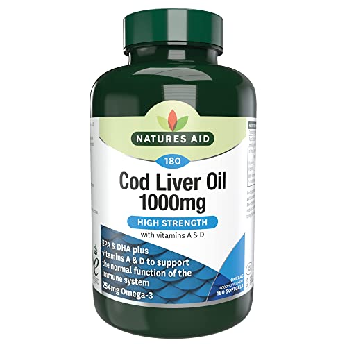Natures Aid Cod Liver Oil, 1000 mg, 180 Softgel Capsules (High Strength, 254 mg Omega natures aid uk supplements
