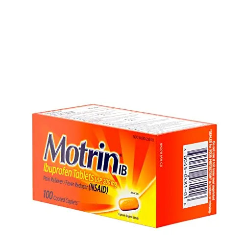 Motrin IB, Ibuprofen 200mg Tablets, Pain Reliever & Fever Reducer for Muscular Aches, Headache, Backache, Menstrual Cramps & Minor Arthritis Pain, NSAID, 100 Ct Motrin uk supplements