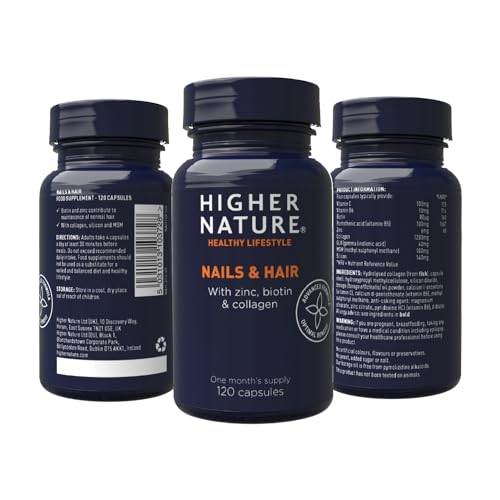 Higher Nature - Nails & Hair - Contains Zinc, Biotin & Collagen - Supports Beautiful Skin - 120 Capsules HIGHER NATURE uk supplements