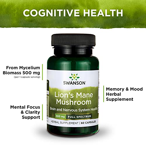 Swanson Lion's Mane Mushroom Capsules - 500 mg Each, 60 Capsules Swanson uk supplements