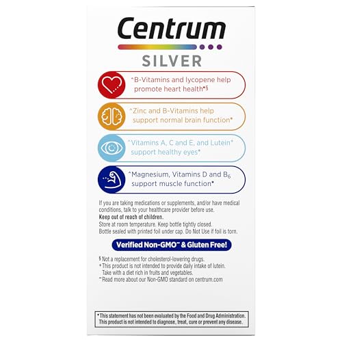 Centrum Silver Multivitamin for Men 50 Plus, Multimineral Supplement, Vitamin D3, B-Vitamins and Zinc, Gluten Free, Non-GMO Ingredients, Supports Memory Centrum uk supplements