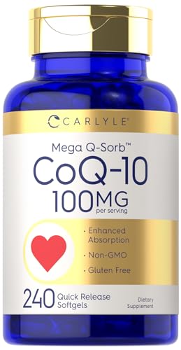 Carlyle CoQ10 100mg | 240 Softgels | Mega Q-Sorb Coenzyme Q-10 | with Black Pepper Carlyle uk supplements