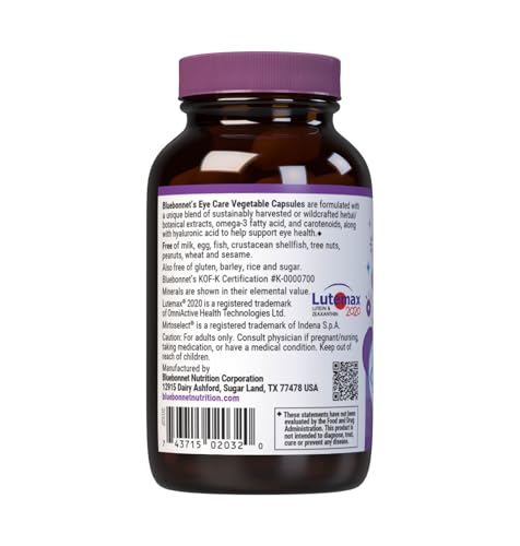 Bluebonnet Nutrition Eye Care Macular & Blue, Eye Health & Blue Light Support*, Vegan, Kosher-Certified, Gluten-Free, Dairy-Free, 60 Vegetable Capsules, 30 Servings BlueBonnet uk supplements