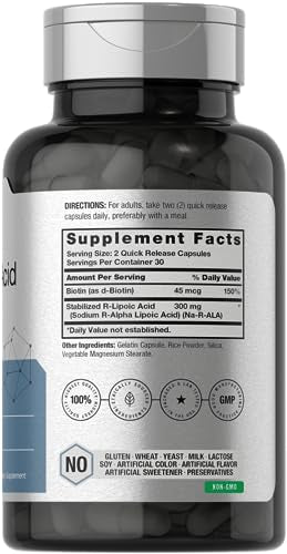 Stabilized R-Lipoic Acid 300mg | 60 Capsules | with Biotin Optimizer | Non-GMO, Gluten Horbäach uk supplements