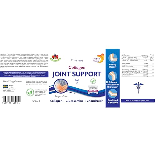 Swedish Nutra Joint Support Collagen - Pack of 500ml, 33 Day Supply | Berry Flavour | with Vitmain C & Glucosamine Swedish Nutra uk supplements