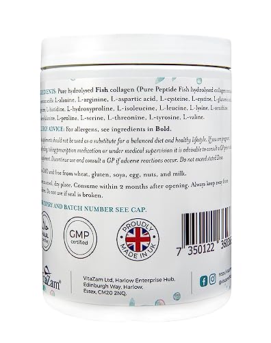 Vitazam Pure Marine Collagen Powder - 100% Hydrolysed Collagen Peptides for Hair Skin and Nails VitaZam uk supplements