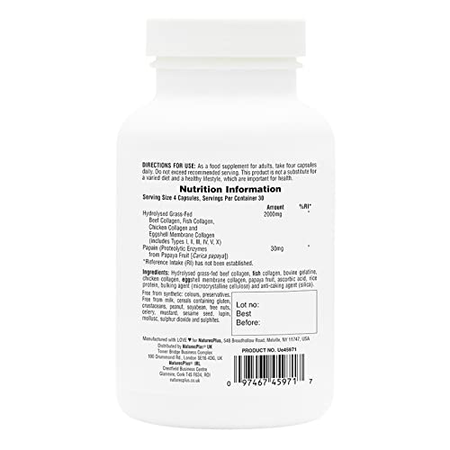 NaturesPlus Collagen Peptides Capsules - Premium Hydrolysed Collagen Supplement Type I, II, III, IV, V and X - Non-GMO, Gluten Free - 90 Capsules Nature's Plus uk supplements