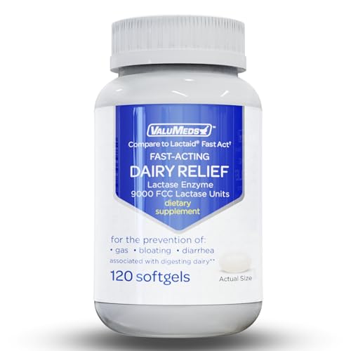 ValuMeds Fast Acting Dairy Relief Lactose Enzymes, 120 Softgels, Help Prevent Gas ValuMeds uk supplements