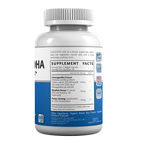 Aswagandha Vitamin Stress Relief Supplement. Cortisol Blocker Ashwagandha Capsules Dr. Matthew uk supplements