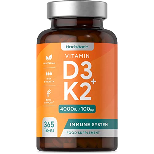 Vitamin D3 K2 High Strength Tablets | 365 Count | Vitamin D3 4000iu and Vitamin K2 MK7 Horbäach uk supplements