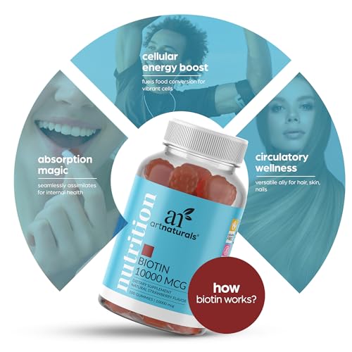 Artnaturals Biotin Gummies for Hair Growth - (100 Gummies - 10000mcg) - Natural Strawberry Artnaturals uk supplements
