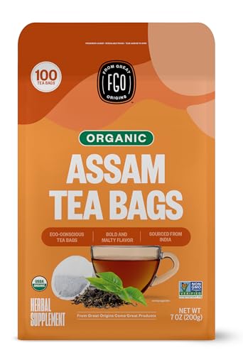 FGO Organic Assam Tea, Eco-Conscious Tea Bags, 100 Count, Packaging May Vary FGO uk supplements