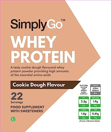 SimplyGo Whey Protein Powder | 900g | Simply Add 30g to Water, Juice or Shakes (Cookie Dough) Simply Supplements uk supplements