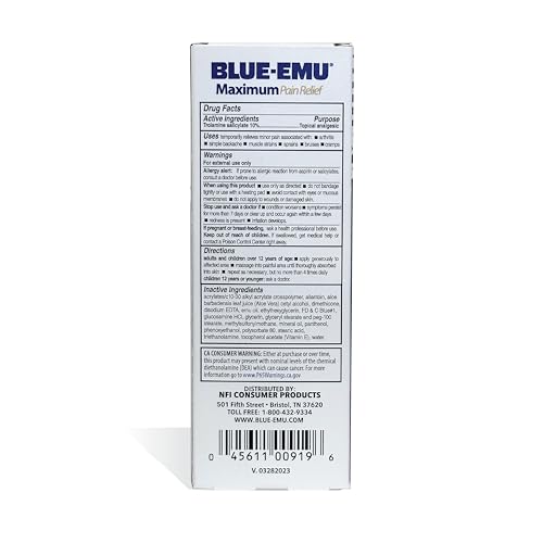 BLUE-EMU Maximum Pain Relief Cream for Arthritis, Muscle, & Joint Aches, 3 Oz, 1 Pack BLUE-EMU uk supplements