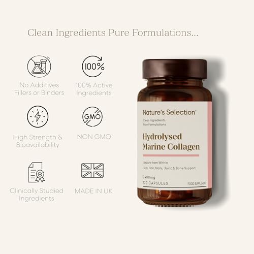 Pure Hydrolysed Marine Collagen Capsules 2400mg - Collagen Tablets High Strength Collagen Nature's Selection uk supplements