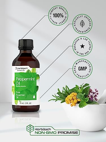 Horbaach Peppermint Oil | 2 fl oz | Pure Essential Spray | for Massage, Bath & Diffusers | Non-GMO Horbäach uk supplements