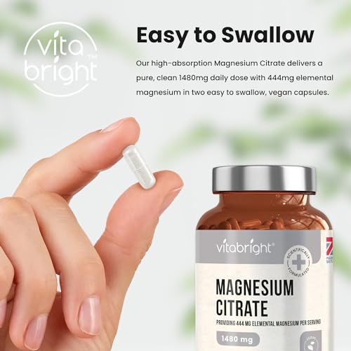 Magnesium Citrate - 1480mg High Strength - 240 Capsules (4 Month Supply) - Vegan VitaBright uk supplements