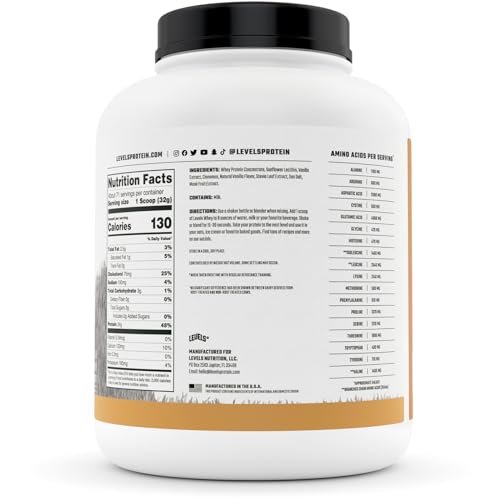 Levels Grass Fed 100% Whey Protein, No Hormones, Vanilla Cinnamon, 5LB Levels Nutrition uk supplements