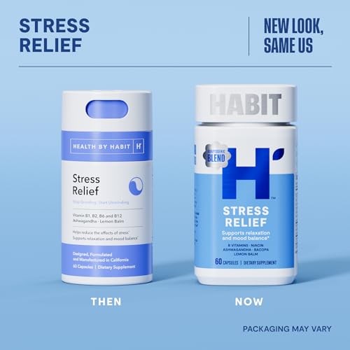 Habit Stress Relief Supplement (60 Capsules) - New Look, Supports Relaxation & Mood Balance, Vitamin B, Adaptogens, Lemon Balm, Calming, Vegan, Non-GMO (1 Pack) H' Habit uk supplements