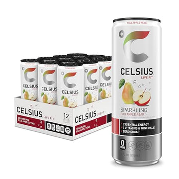 CELSIUS Sparkling Fuji Apple Pear, Functional Essential Energy Drink 12 Fl Oz (Pack of 12) CELSIUS uk supplements