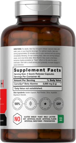 Beta Alanine Capsules | 3000mg | 180 Count | Non-GMO, Gluten Free Supplement Horbäach uk supplements