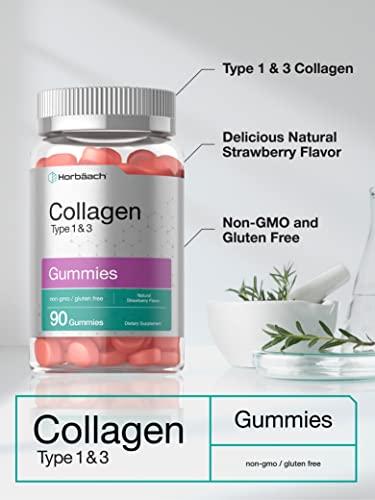 Hydrolyzed Collagen Gummies | 90 Count | Strawberry Flavored Gummy Supplement Horbäach uk supplements