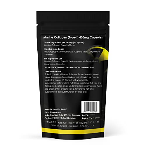 Nuke Nutrition Marine Collagen Capsules - 400mg - 60 Capsules - High Strength Collagen Nuke Nutrition uk supplements