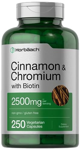 Cinnamon with Chromium Picolinate 2500mg | 250 Capsules | Plus Biotin | Vegetarian Horbäach uk supplements