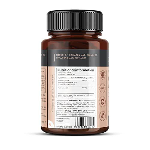 UltraColl Collagen & Hyaluronic Acid 1500mg x 180 Tablets - 6 Months Supply Pureclinica uk supplements